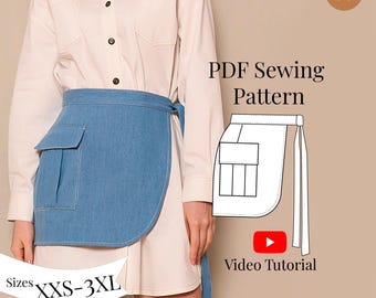 Apron Skirt Sewing Pattern + Video Tutorial/ Sizes XXS-3XL