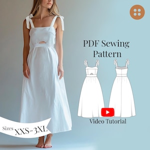 Sundress Sewing Pattern + Video Tutorial: Bow Strap Circle Skirt, XXS-3XL