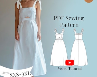 Sundress Sewing Pattern + Video Tutorial: Bow Strap Circle Skirt, XXS-3XL