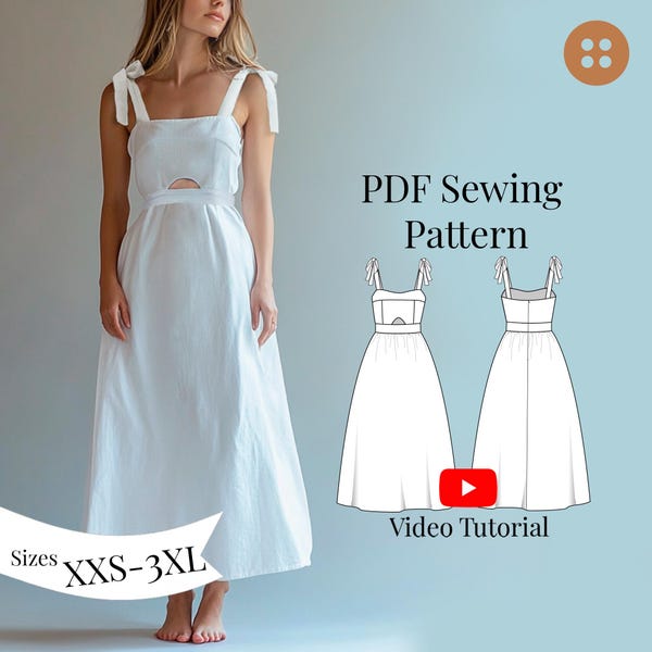 Sundress Sewing Pattern + Video Tutorial: Bow Strap Circle Skirt, XXS-3XL
