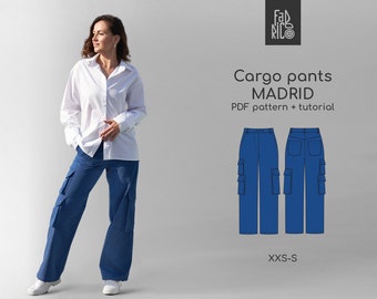 Schnittmuster für Cargohosen mit Reißverschluss für Damen, Größen XXS-S | Damen Hose mit weitem Bein digitales Muster | Hose mit Taschen | Cargohose