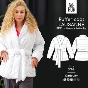 Patrón de costura para chaqueta acolchada tallas XS-L / Patrón de costura para chaqueta acolchada en PDF tallas EU 34-42 / Blazer Patrón digital imprimible A4, A0, Carta