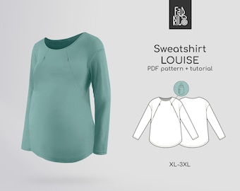 Maternity clothes, Maternity sweatshirt PATTERN, postpartum shirt PDF sewing pattern  / Sewing tutorial / Sizes XL - 3XL