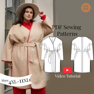 Poncho Coat Sewing Pattern + Video Tutorial: 4XL-11XL, Beginner Friendly