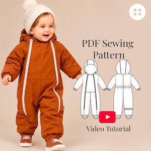 Baby Snowsuit Sewing Pattern/ Kids Waterproof Overalls, Sizes 1-4 Years (PDF Pattern + Video Tutorial)