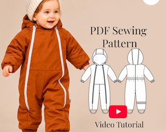 Baby Snowsuit Sewing Pattern/ Kids Waterproof Overalls, Sizes 1-4 Years (PDF Pattern + Video Tutorial)