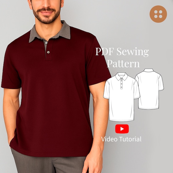 Men's Polo Shirt Sewing Pattern Sizes S-5XL (PDF Pattern + Video Tutorial)