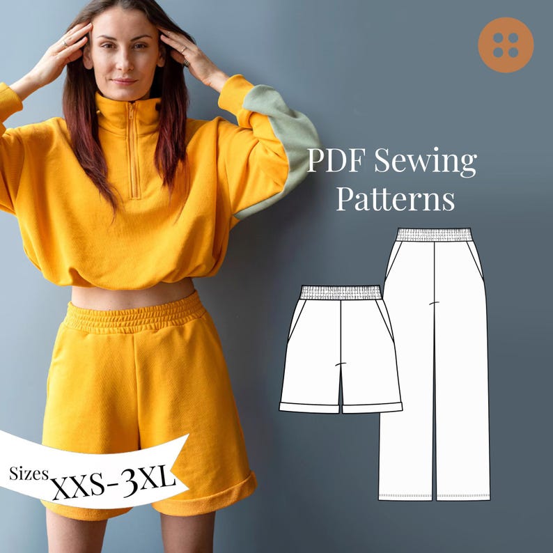 Women's shorts and trousers PDF SEWING PATTERN with step by step tutorial. Sizes XXS-XXXL.
This 2-in-1 PDF sewing pattern lets you create either wide-leg pants or comfortable shorts using one versatile pattern. A smart and practical solution for your handmade wardrobe ✂️
The pattern includes special length guidelines, so you can easily choose whether to sew pants or shorts — just follow the marked lines and customize the final look to your preference.