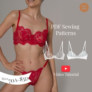 Lace Bra PDF Sewing Pattern & Video Tutorial/ Sizes 70A-85D/ 32A–38D/ DIY Bralette Pattern/ Lingerie pattern for Beginner/ Underwear pattern