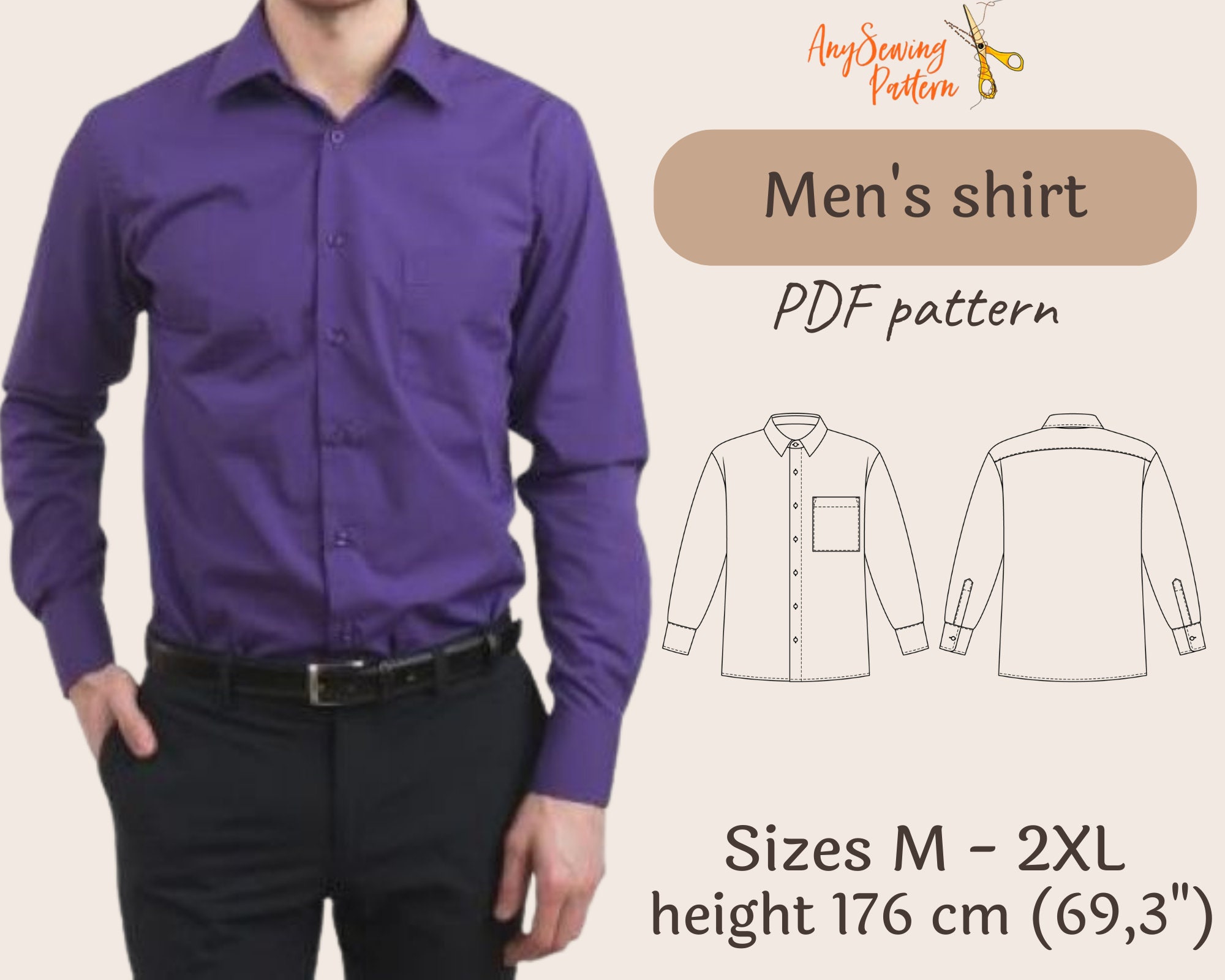 Men's Shirt Sewing Pattern PDF and Sewing Tutorial / Sizes Etsy