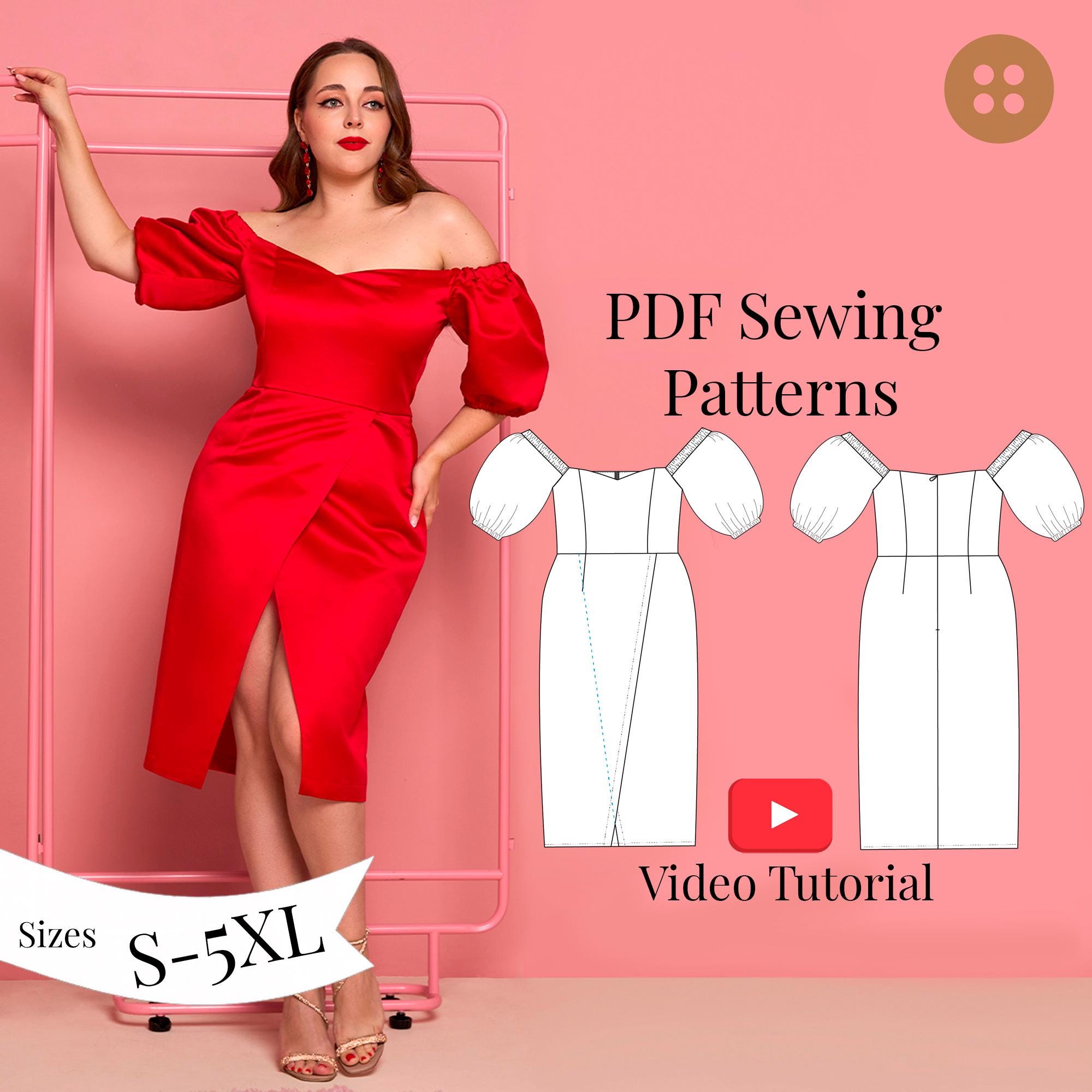 Off Shoulder Party Dress Sewing Pattern XXS-3XL (PDF Pattern + Video  Tutorial) - Etsy