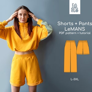 Patrón de costura de pantalones cortos y pantalones de mujer en PDF Tallas L-3XL / Patrón de costura de pantalones de mujer en PDF para principiantes / Imprimible A4, A0, CARTA