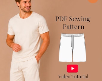 Men Jersey Shorts Sewing Pattern + Video Tutorial/ Sizes S-5XL