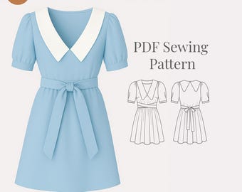 Vintage dress PDF sewing pattern sizes XXS – XXL/ Peggi collar Retro dress Eu 34-46/ Mini dress digital pattern/ Instant download