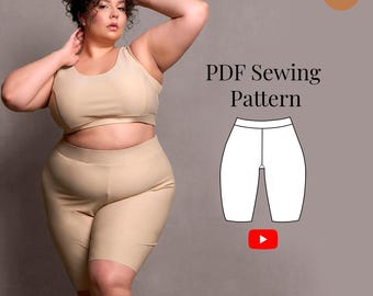 Modello di cucito per pantaloncini da ciclista: taglie per donne formose dalla 3XL alla 10XL (PDF + tutorial video)