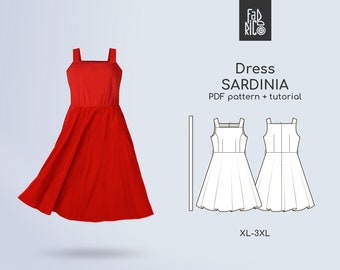 Patron de robe de soleil pour femme, robe cottagecore, mini robe d'été Patron de couture PDF / Tailles XL - XXXL