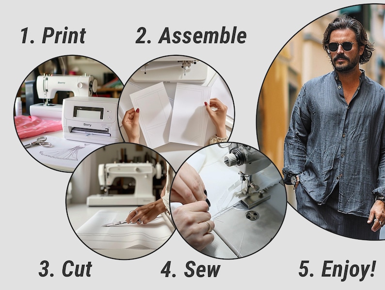📦 What's included:
✔️ Digital sewing pattern (A4, US Letter, A0 formats)
✔️ Video sewing tutorial
✔️ Size range S–5XL
✔️ Layered PDF files for easy printing

✨ Ideal for sewing in linen, cotton, or jersey fabrics, this Henley shirt is a versatile and stylish DIY project for men of all sizes.

Make your own men's shirt with this easy-to-follow downloadable pattern — perfect for sewing gifts or adding handmade fashion to your wardrobe!