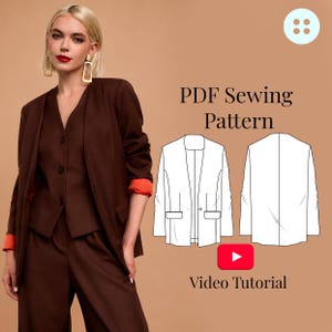 Naaipatroon voor een kraagloze blazer (maten XXS-3XL): Damesjas (PDF-patroon + video-tutorial)