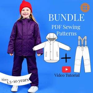Kids Jacket & Waterproof Pants PDF Sewing Pattern Bundle + Video Tutorial / Sizes 1.5–10 Years