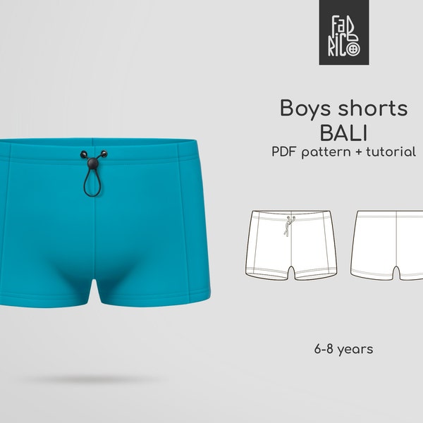 Boys Shorts sewing pattern, junior boy swimming trunks PATTERN PDF, Beach swim boys shorts pattern / Sewing Tutorial / Sizes 6 - 8 years
