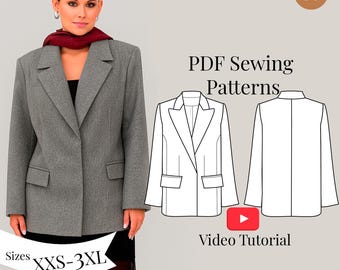 Women Blazer Coat Sewing Pattern XXS-3XL  (PDF Pattern + Video Tutorial)