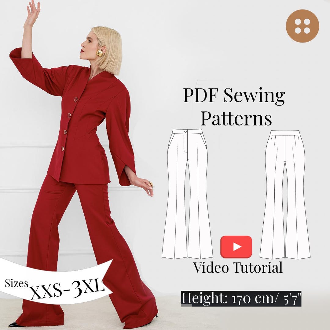 Flared Pants Sewing Pattern XXS-3XL (PDF Pattern+video Tutorial) - Etsy UK