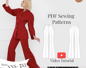 Flared Pants Sewing Pattern XXS-3XL (PDF Pattern+Video Tutorial)