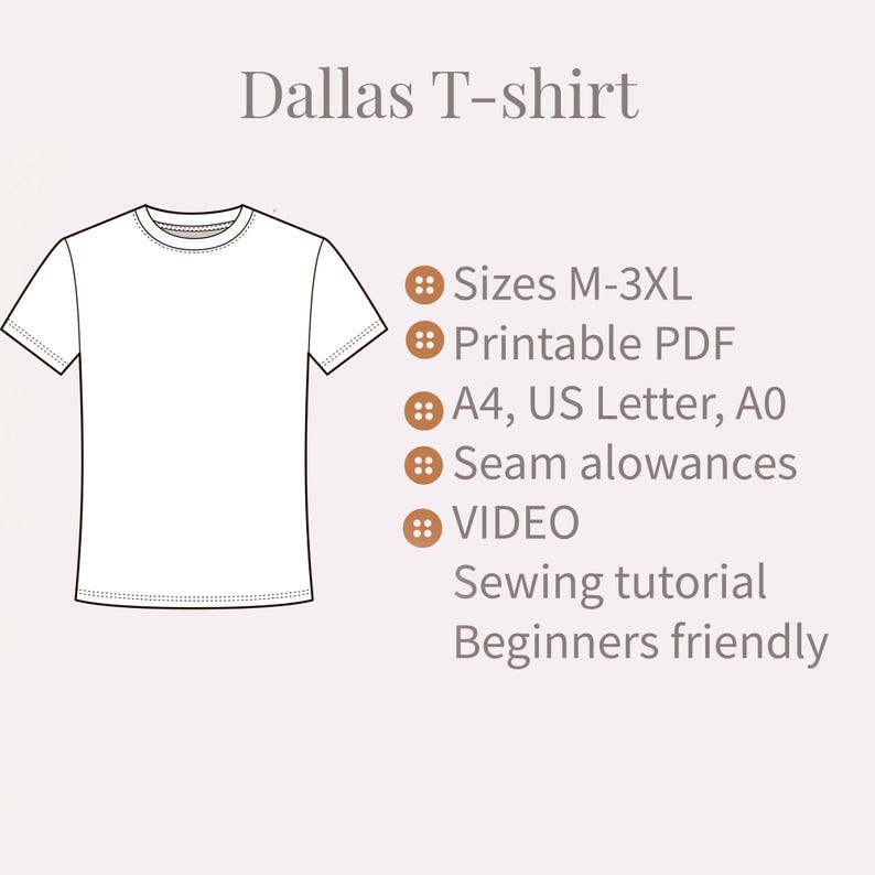 Mönster för herr-T-shirt i PDF-format | Klassisk rundhalsad T-shirt S-5XL | Nybörjare + videohandledning bild 2