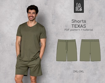 Men Shorts Sewing Pattern PDF/ Jersey men’s shorts pattern / Summer sport shorts for men pattern / Sewing Tutorial / Sizes XXL-5XL