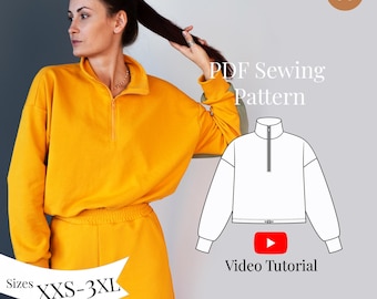 Cropped Sweatshirt PDF Sewing Pattern: Women's Sizes XXS-M