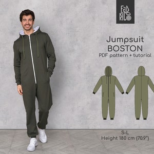 Men's Jumpsuit Sewing Pattern Sizes S, M, L/ 180 cm Height (70'9 in)| Overall for men| Mens onepiece clothing| Coverall for men