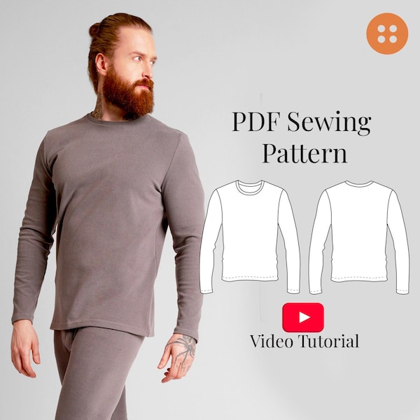 Mens Long sleeve Sewing Pattern Sizes S-5XL (PDF Pattern + Video Tutorial)
