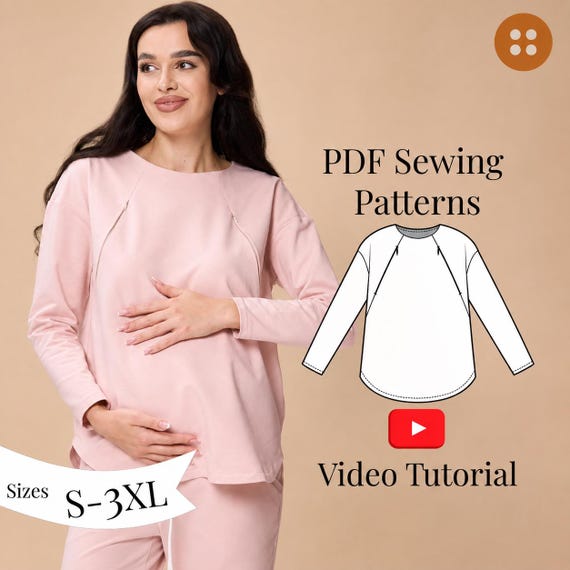 Maternity Nursing Sweatshirt Sewing Pattern| Nursing Top S-3XL | PDF + Video