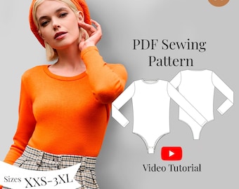Long Sleeve Bodysuit PDF Sewing Pattern + Video Tutorial (Sizes XXS-3XL)