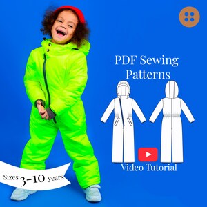 Patrón de costura para mono de nieve infantil: Mono de invierno, tallas 3-10 años (Patrón en PDF + Videotutorial)