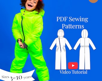 Kinder Schneeanzug Schnittmuster: Winter Latzhose, Grössen 3-10 Jahre (PDF Muster + Video Anleitung)