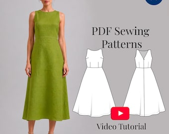 Summer Sundress Sewing Pattern PDF | Circle Skirt Open Back Dress XXS-3XL | Video Tutorial