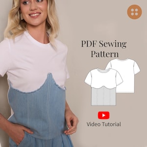 Patrón de costura en PDF para camiseta de mujer XXS-3XL / EU 34-48 Patrón de camiseta imprimible A4, Carta, A0 / Patrón de camiseta de moda para principiantes