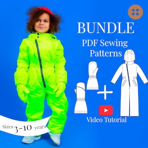 Kids Snowsuit PDF Sewing Pattern Bundle/ Video Tutorial/ Snow Mittens