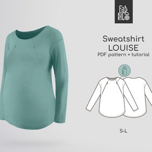 Maternity & Nursing Oversize Sweatshirt PDF Pattern + Sewing Video Tutorial, Hidden Chest Zippers for Breastfeeding sizes S-3XL with VIDEO tutorial.

The sweatshirt is designed for pregnant and nursing mothers. It features invisible zippers in the princess seams on the front, long sleeves, neckline is hemmed with facing. Sew your own stylish maternity and nursing sweatshirt. Easy. Comfortable. Beginner-friendly.

It’s essential to have comfortable clothes during maternity and lacta-tion periods.