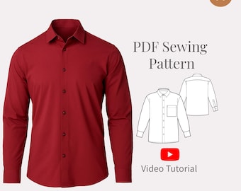 Men's Classic Shirt Sewing Pattern: Sizes M-2XL (PDF Pattern + Video Tutorial)