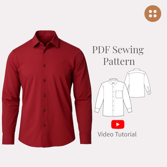 Men's Classic Shirt Sewing Pattern: Sizes M-2XL (PDF Pattern + Video Tutorial)