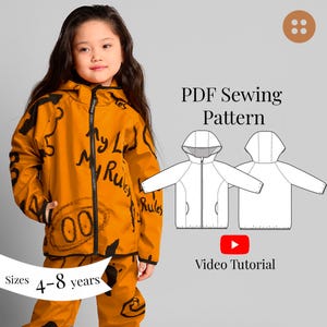 Kids Jacket PDF Sewing Pattern sizes 4-8 years / Kid&#39;s Windproof Outdoor Jacket Sewing Pattern/ Kids Softshell Hooded Jacket for beginners