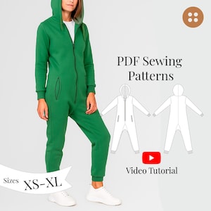 Damen Jumpsuit PDF Schnittmuster Größen XS-XL / Stilvolles einteiliges Outfit Digitaler Download / Frauen Overall Schnittmuster Anfänger freundliches Schnittmuster