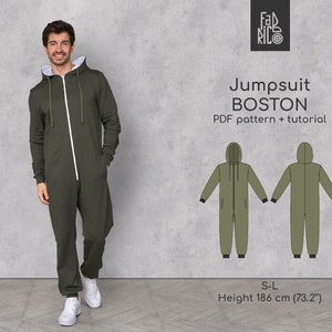 Men's Jumpsuit Sewing Pattern Sizes S, M, L/ 186 cm Height (73,2 in)| Hooded Overall for men| Mens onepiece clothing| Coverall for men