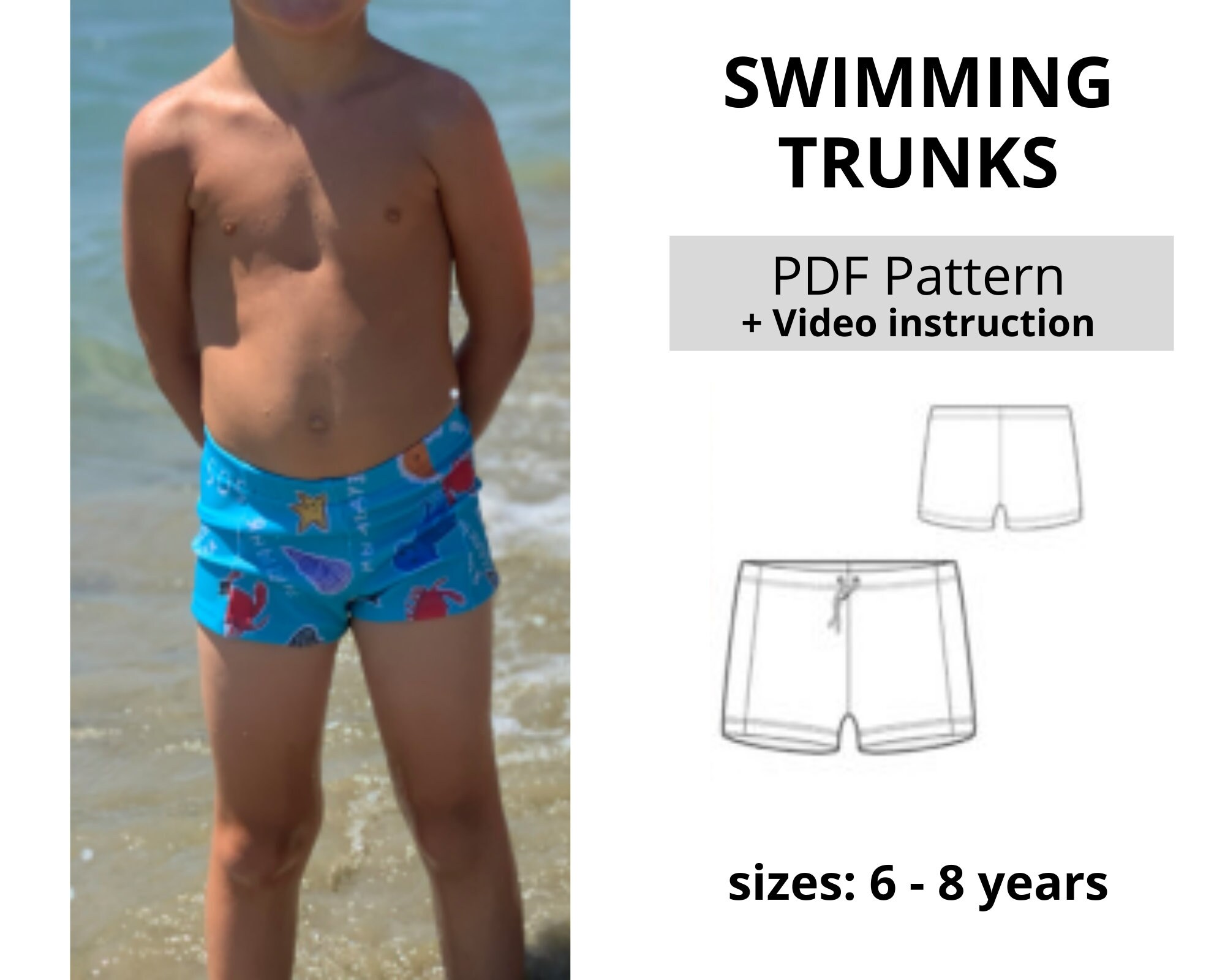 Swimming trunks Sewing Pattern PDF and Sewing Tutorial / Sizes Etsy