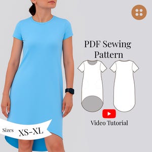 T-Shirt Dress Pdf Sewing Pattern/Sizes XS–XL/Casual Stretch Dress with Video Tutorial/ DIY Women&#39;s Dress Pattern