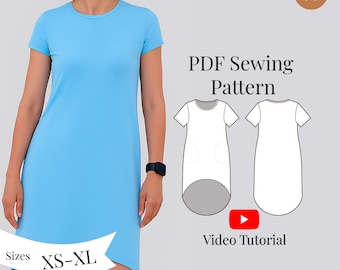 T-Shirt Dress Sewing Pattern Sizes XS-XL (PDF Pattern + Video Tutorial)