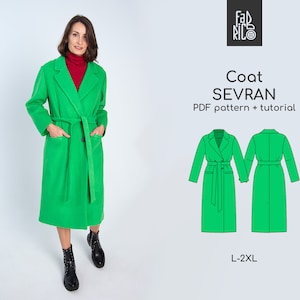 Patrón de costura de abrigo de mujer en PDF tallas L-2XL/ Gabardina DIY EU 42-46/ Patrón digital de abrigo imprimible A4, A0, Carta/ Patrón de costura de ropa de abrigo