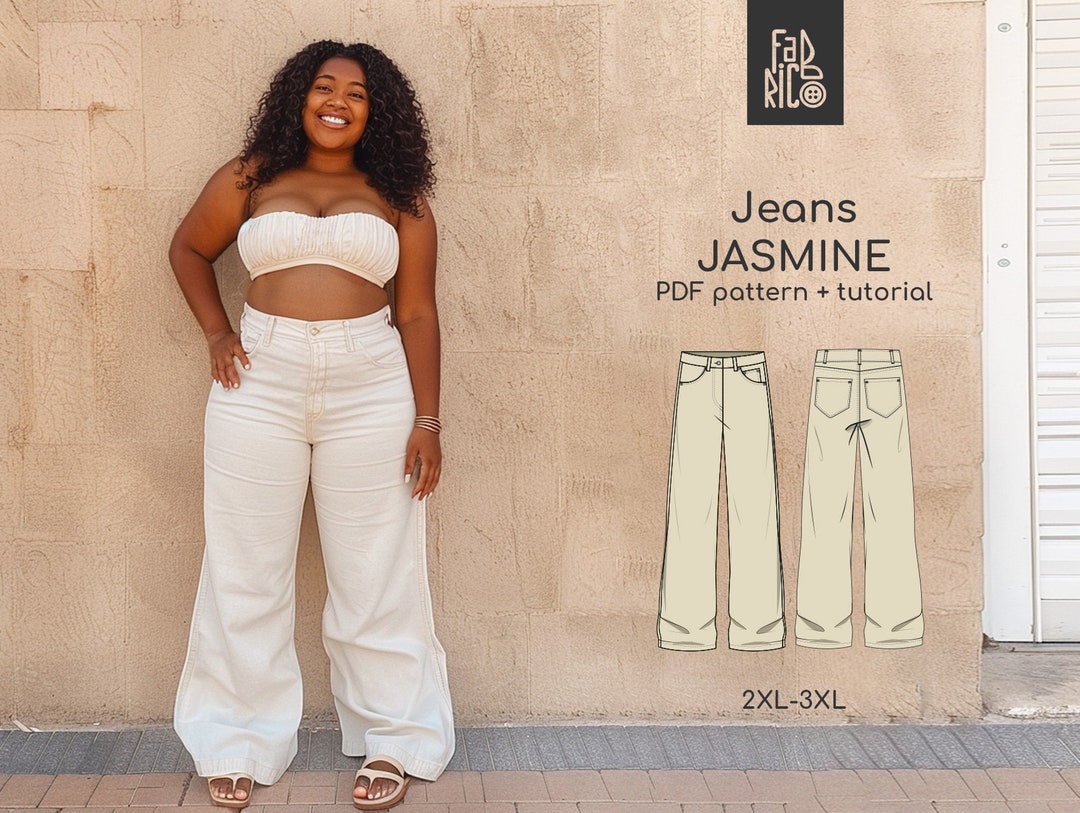デニム・ジーパン HUECLOSET Pattern Wide Pants 25KERO205 Wide Leg Pants Sewing Pattern for Curvy Women/ High Waisted
